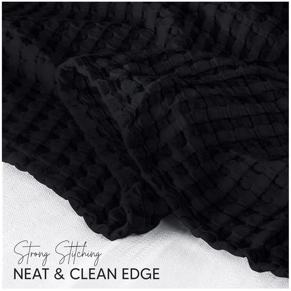 Utopia Bedding 100% Cotton Waffle Weave Blanket Queen 90x90 Black New - Picture 3 of 4
